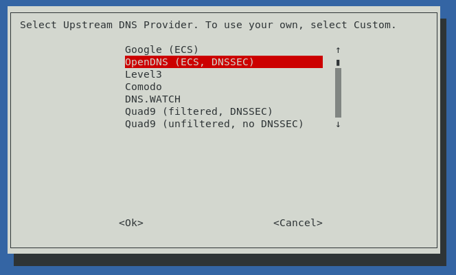 Choix du DNS upstream