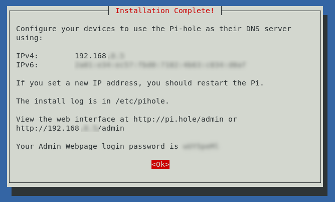 Fin de l'installation