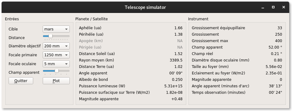Interface graphique du simulateur